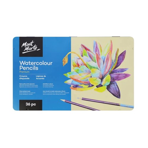 MONT MARTE COLOURED PENCILS Watercolours Tin 36 Piece